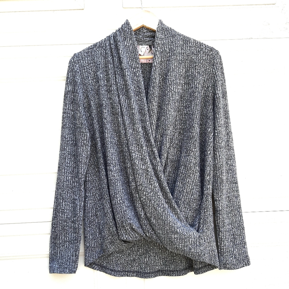 ☀️ Anthropologie Akemi + Kin Woodruff Long Sleev Waffle Knit Faux Wrap Swea…